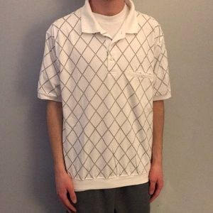 White crossed-striped collared shirt